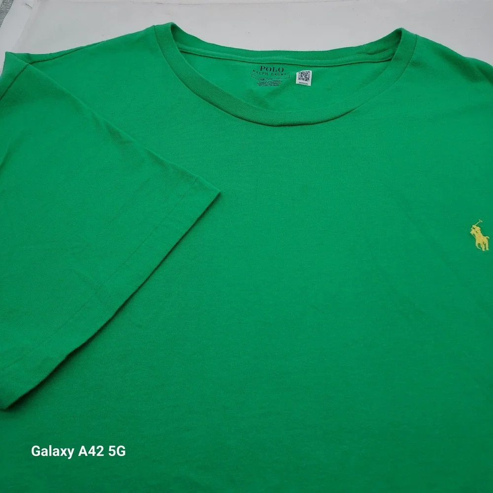 Polo Ralph Lauren Men Green Cotton Short Sleeve T-Shirt Yellow Pony 4XB Big Tall
